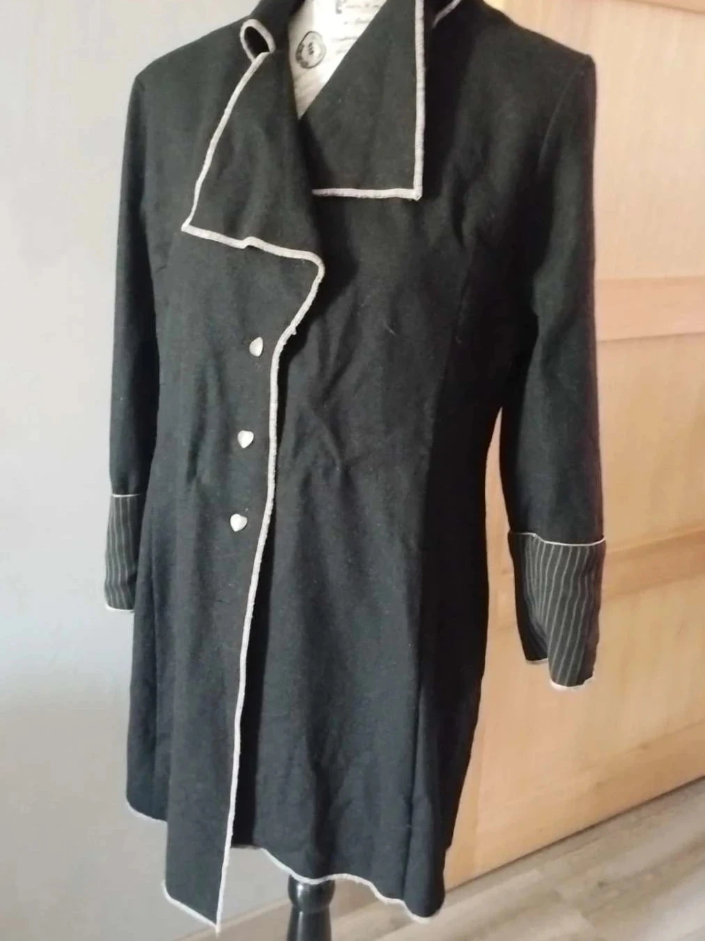 Long manteau asymétrique noir laine,Batiste, T44